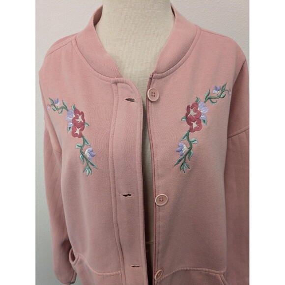 90s Bold Spirit Pink Floral Embroidery Set  Sweatshirt Pants sz XL Grannycore - Picture 5 of 13